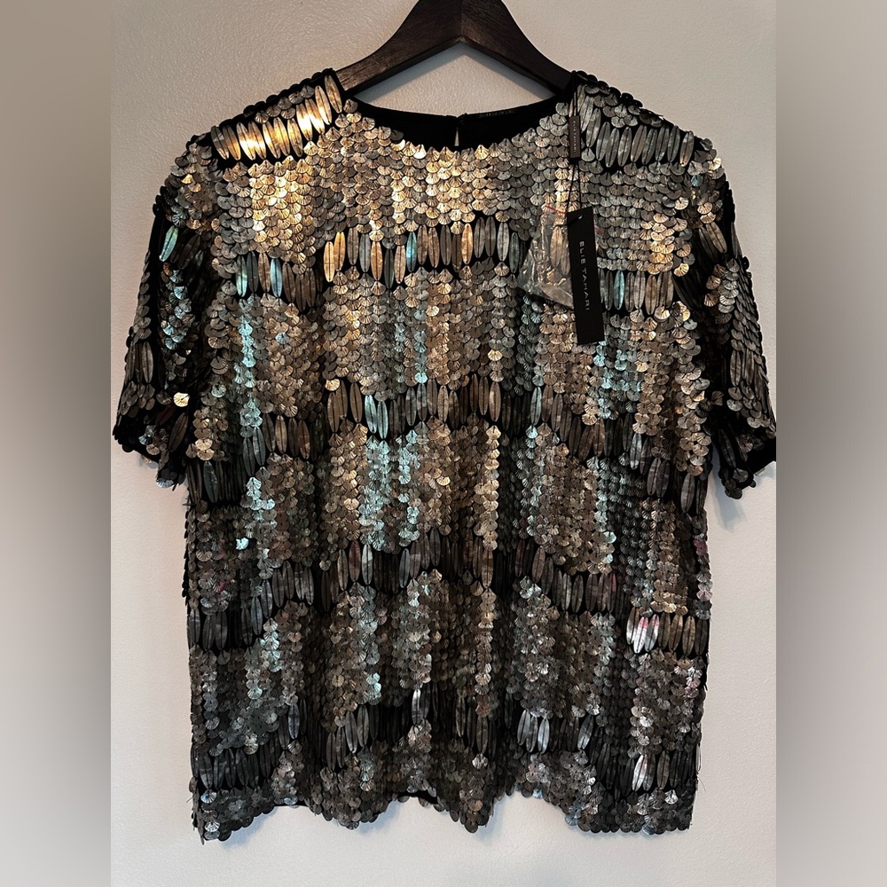 Elie Tahari Java Shirt, Size L, Platinum color
